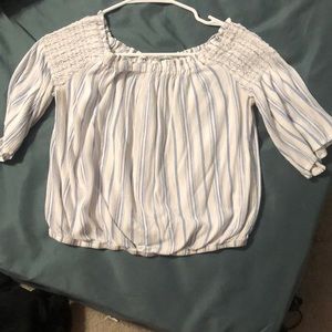 blue and white striped top
